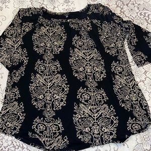 Women's Black Floral Print Top - Cream Pattern